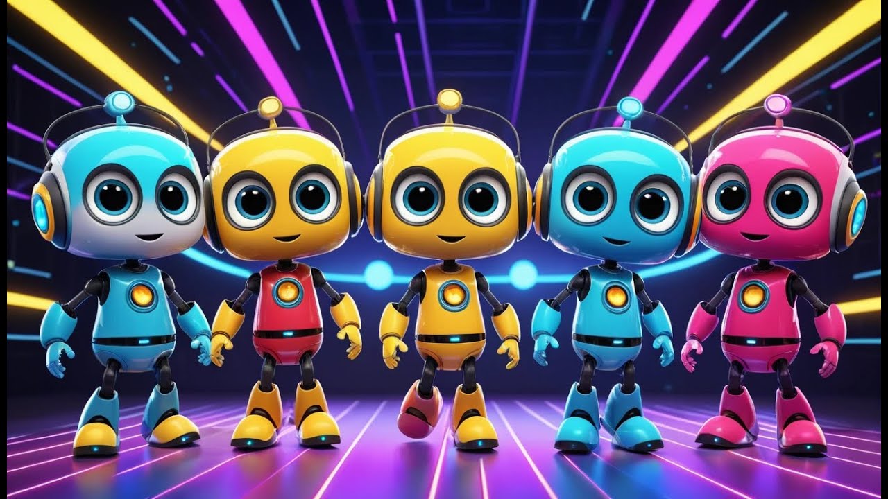 Five Little Robots Buzzing Around | Fun Kids Song | Playful Counting Rhyme