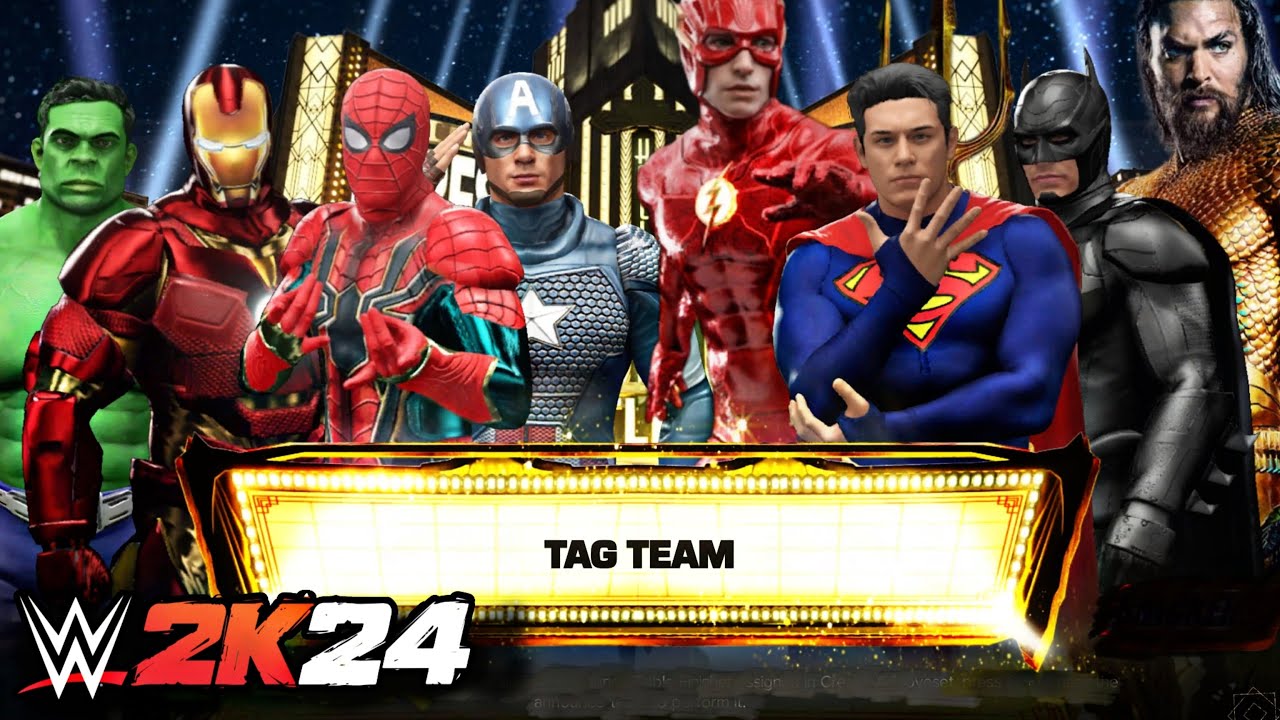 WWE 2K24 - MARVEL Avengers vs. DC 8-Man Superhero Tag Team ELIMINATION Match | PS5™