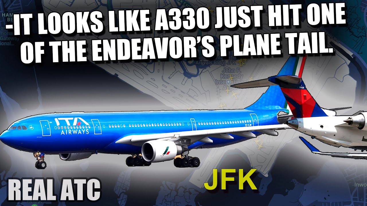 Airbus A330 STRUCK AIRPLANE During Taxi at New York Kennedy Airport. REAL ATC