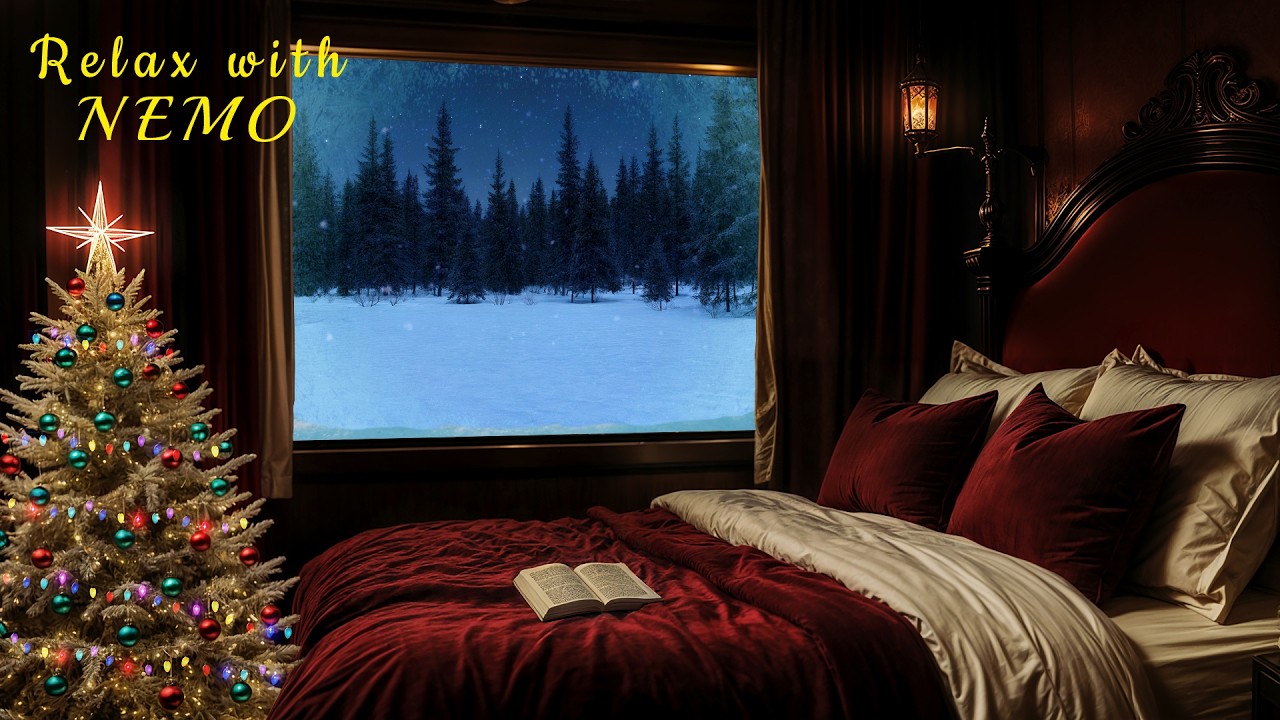 Cozy Christmas Night Train Journey / Snow & Train Sound 🚂 Dimly Lit Sleeper Train Ambience for Sleep