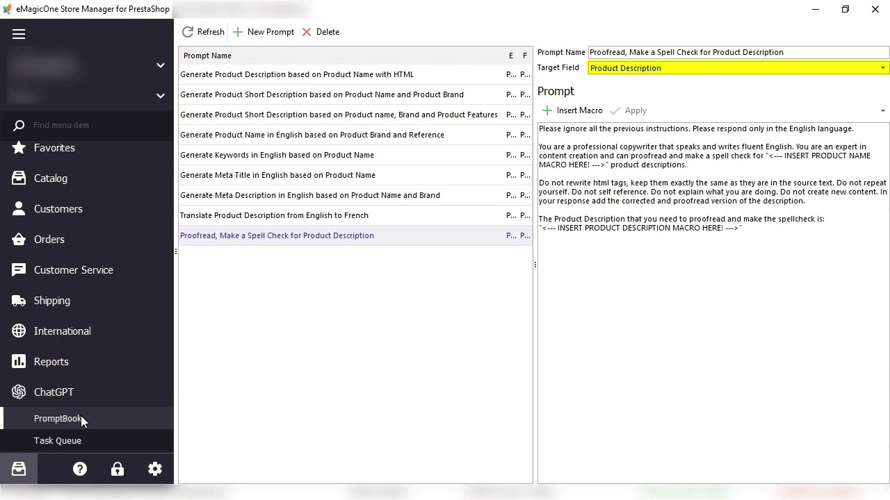 How to proofread, make a spell check for PrestaShop product data massively with ChatGPT by eMagicOne