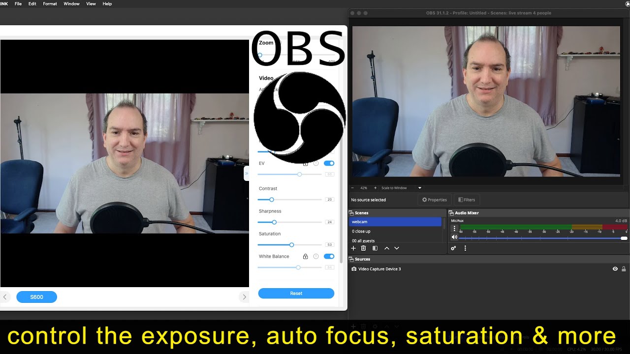 OBS adjust webcam settings for Mac & PC