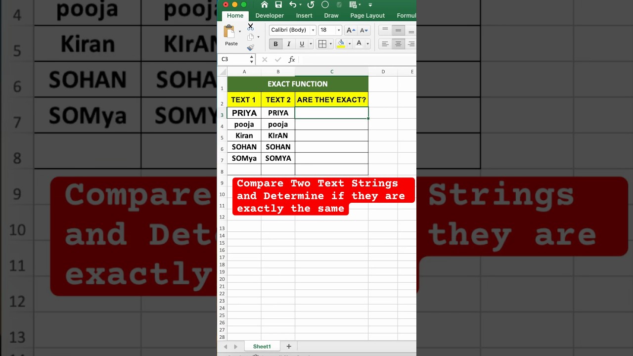 EXACT function in excel Tricks #excel #shorts #exceltutorial
