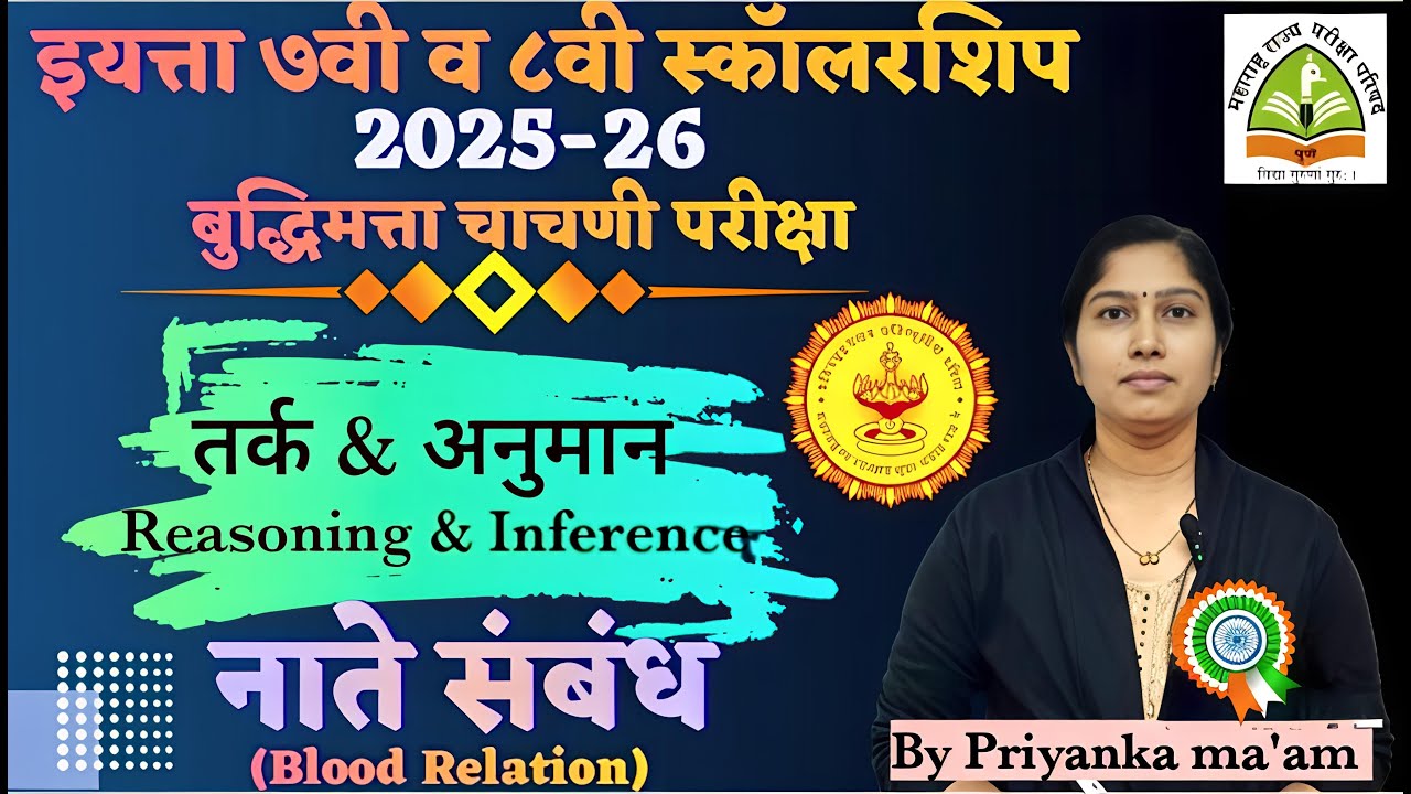 इयत्ता ७वी व ८वी स्कॉलरशिप बुद्धिमत्ता परीक्षा 2025-26 | Blood Relation Reasoning | नातेसंबंध प्रश्न