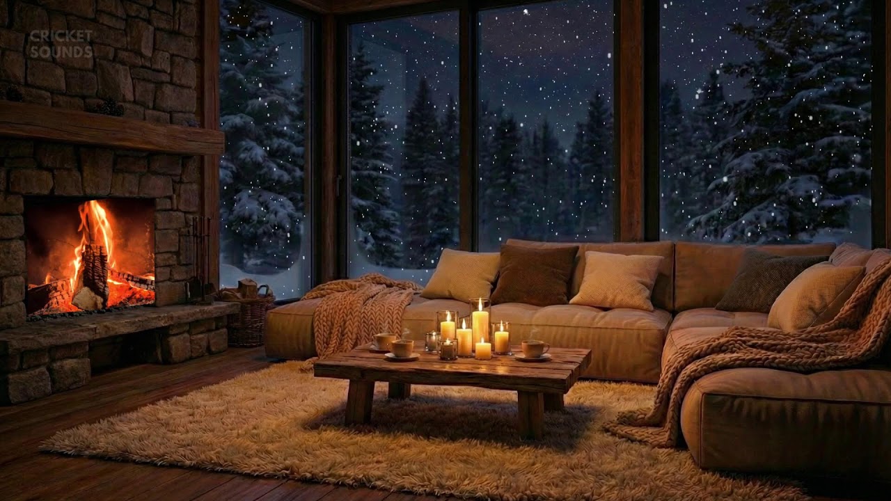 Winter Snow Hideaway ❄️ Smooth Piano Jazz & Crackling Fire for Calm