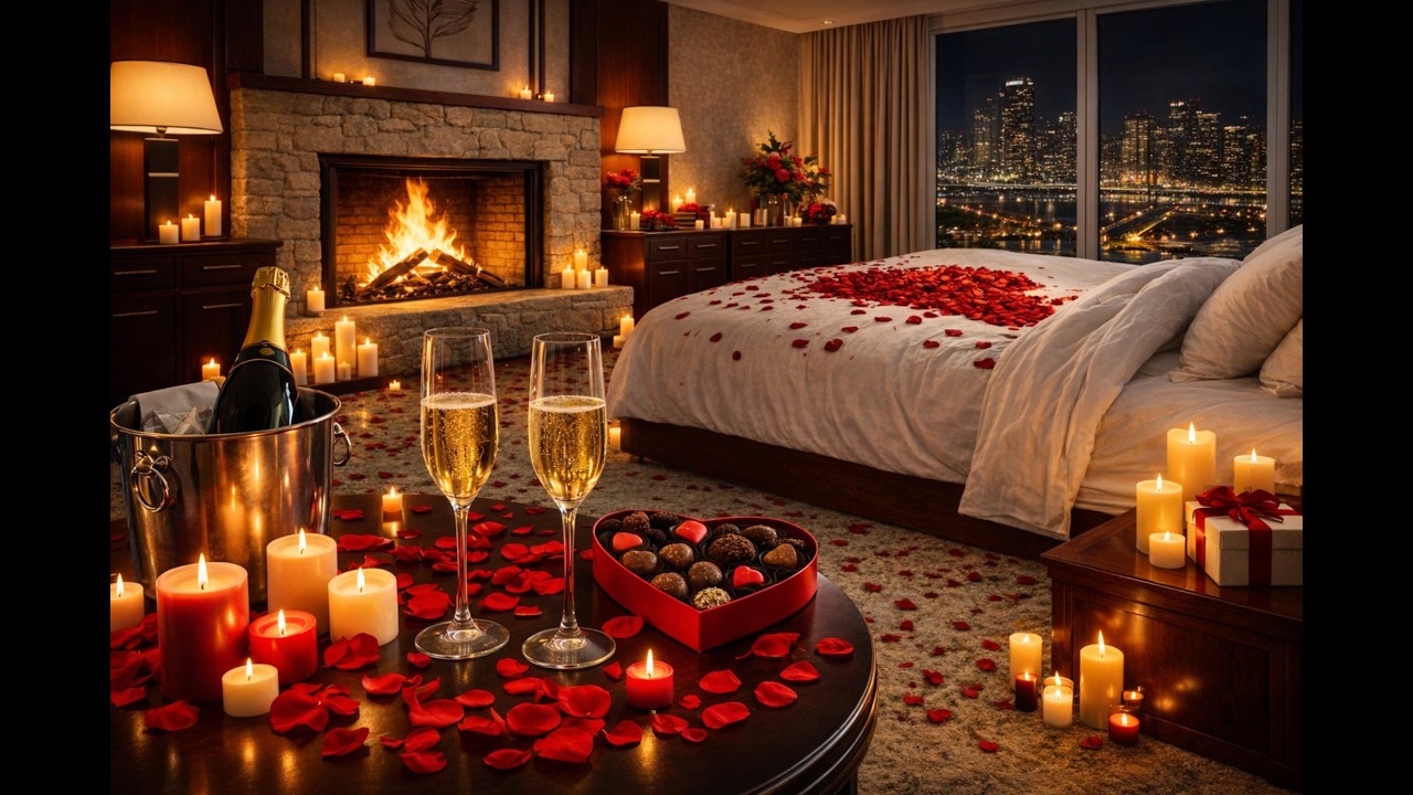 Cozy Valentine’s Night ❤️❤️ Fireplace Sounds🔥 & Ambience for Sleep🌙, Relax & Focus❤️🎶 ❤️