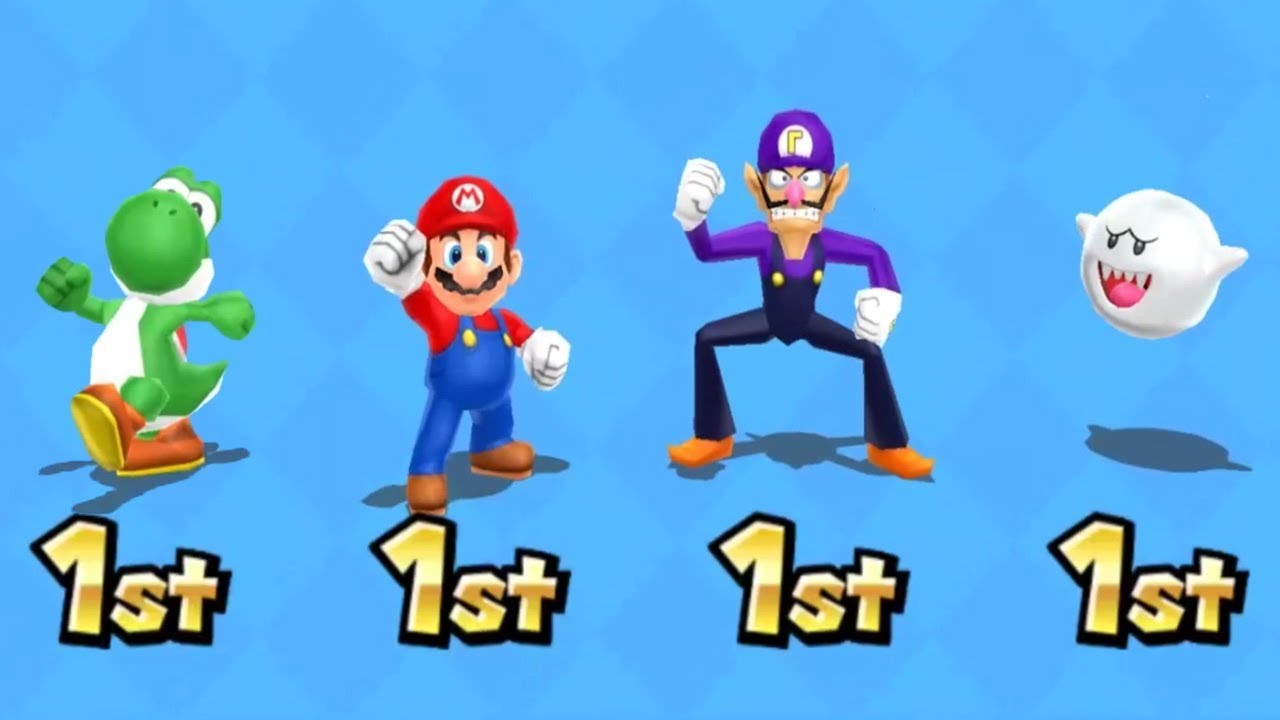 Mario Party Island Tour — мини-игры для 4 игроков — Йоши против Марио против Валуиджи против Бу. ...