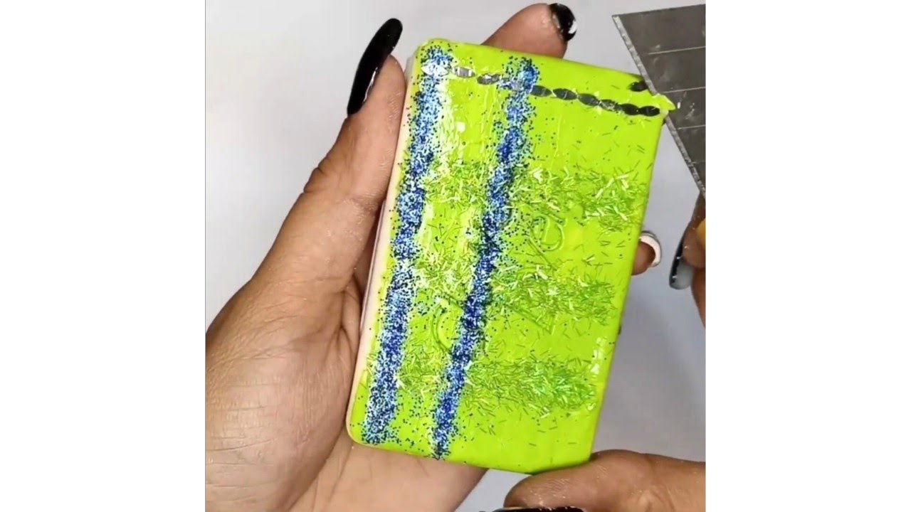ASMR Soap Cutting Satisfying Relaxing Tickling Sounds Glitter Soap Carving Semi Dry Soap Crumble