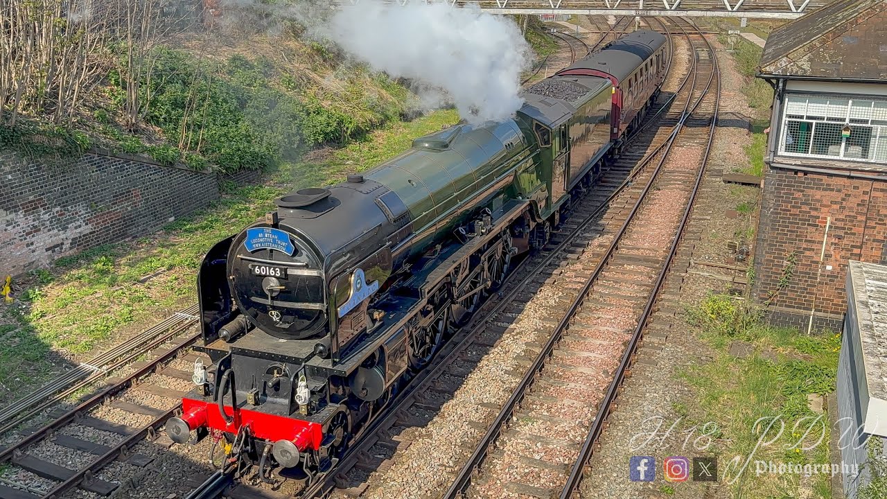 Tornado Steam Train (60163) arriving at Shrewsbury.