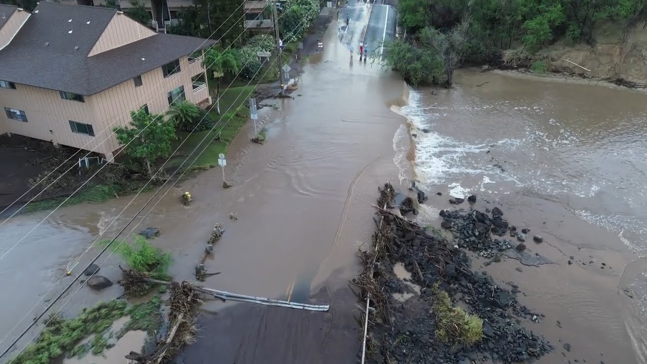Drone Footage of Flood Damage South Kihei Road Kona Storm Maui March 15 2026 Historic Storm Hawaii
