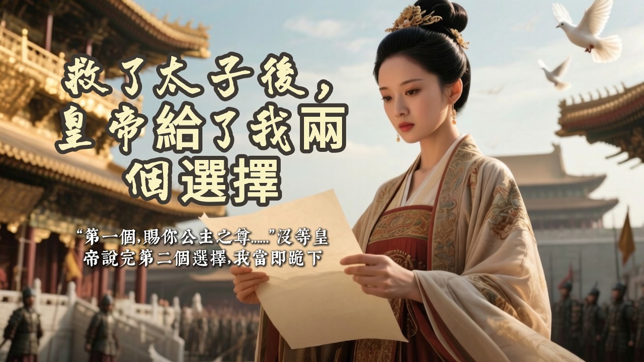 救了太子後，皇帝給了我兩個選擇。“第一個，賜你公主之尊……”沒等皇帝説完第二個選擇，我當即跪下，聲音帶着一絲急切：“謝主隆恩！”#古风 #有声小说 #爽文 #言情
