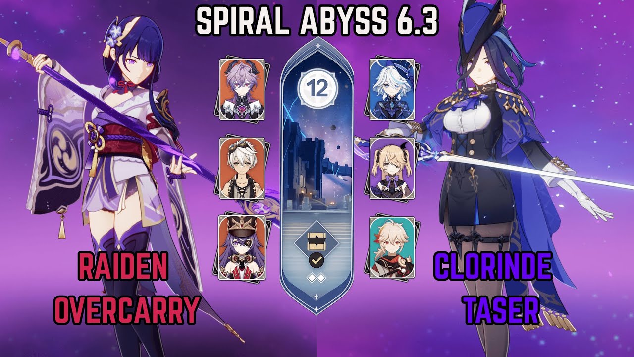 C0R1 Raiden Shogun Overcarry & C0R1 Clorinde Taser | 6.3 Spiral Abyss | Genshin Impact