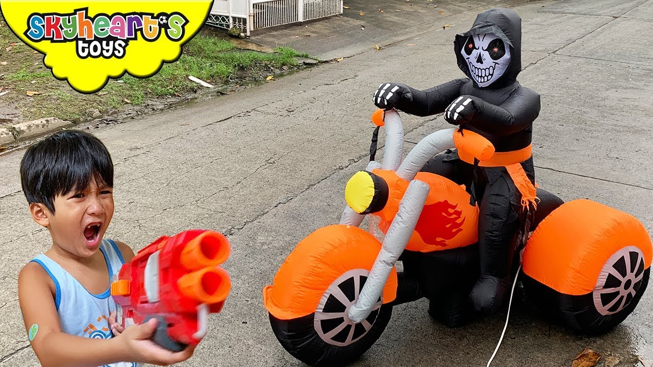 Our Uber Driver is GHOST RIDER!! "Skyheart Toys" nerf war battle kids action pretend play
