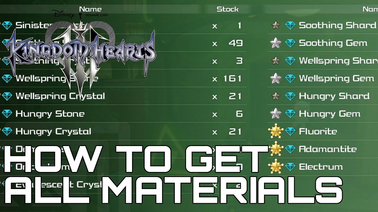 Kingdom Hearts 3 ALL MATERIAL LOCATIONS (HOW TO FARM ALL SYNTHESIS MATERIALS)