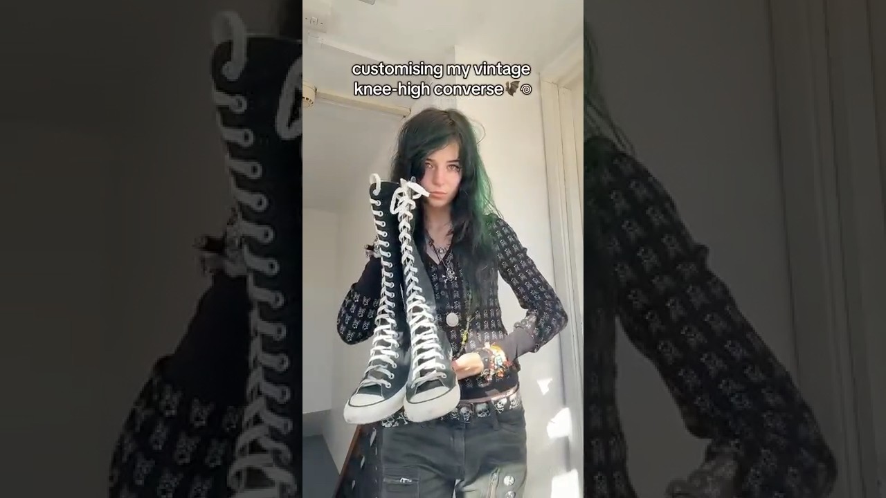 decorate my knee high converse w/me. opinions? 𖦹⭒&deg;｡⋆ #alternativefashion #alt #emo #DIY #tutorial