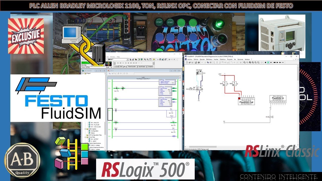 06-PLC ALLEN BRADLEY MICROLOGIX 1100, TON, RSLINX OPC, CONECTAR CON FLUIDSIM DE FESTO