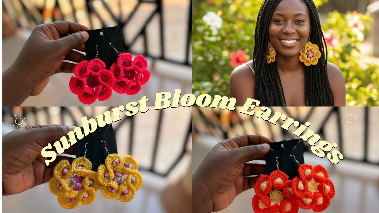 Sunburst Bloom Crochet Earrings-step by step tutorial 