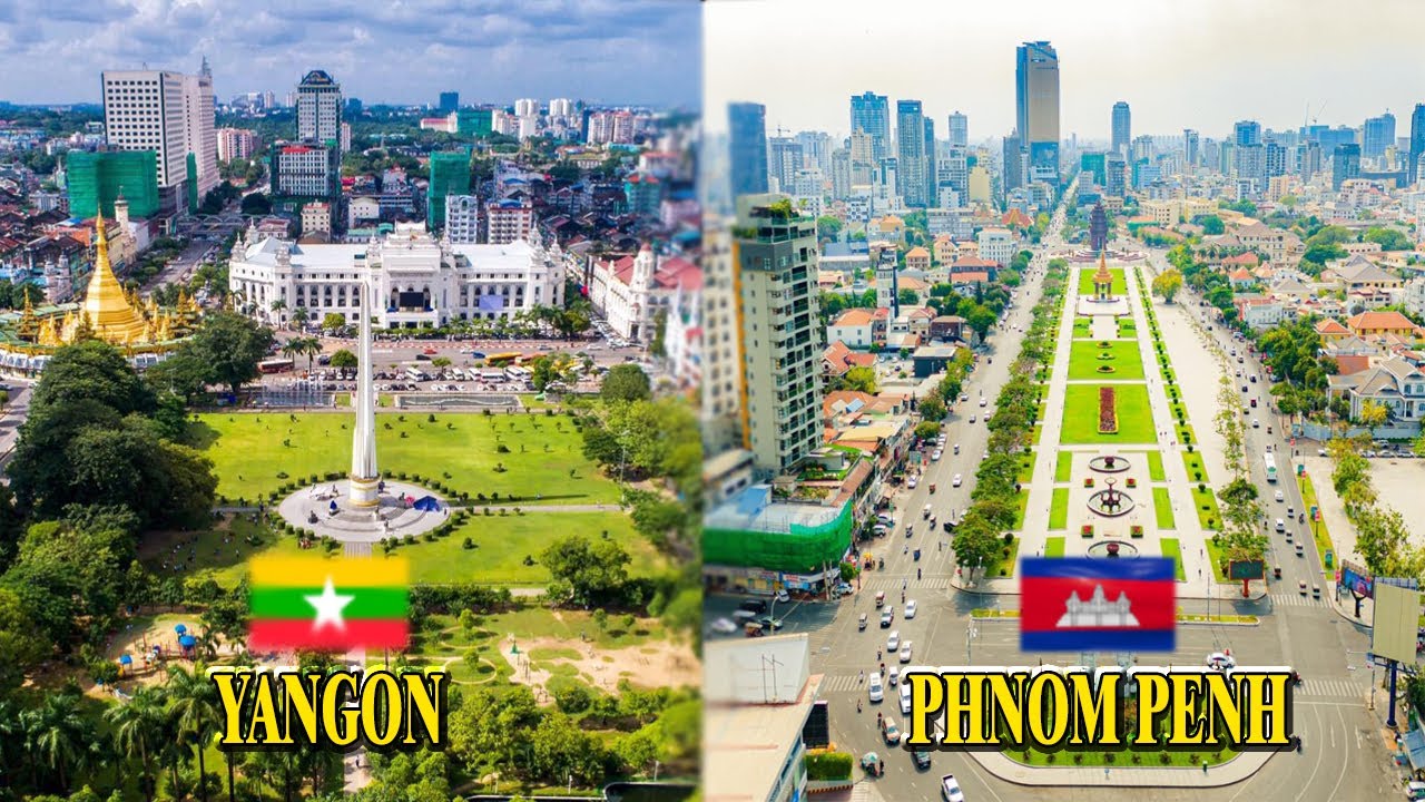 YANGON🇲🇲 & PHNOM PENH🇰🇭 View Capital of Cambodia and Myanmar Building Construction Skyscraper 2024