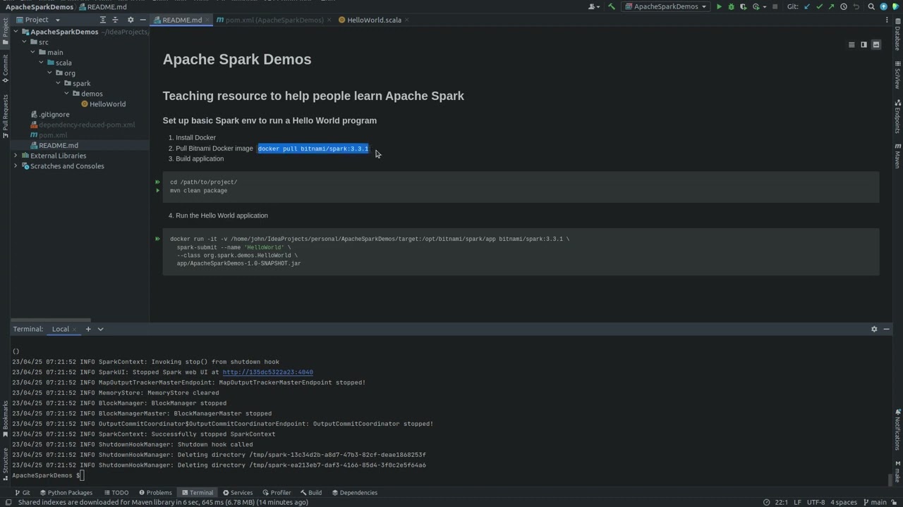 Apache Spark Environment and Hello World app in 3mins