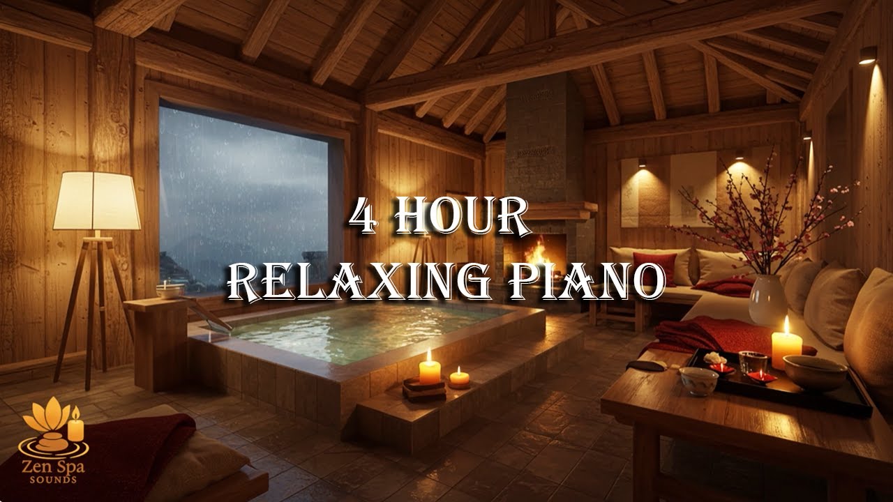 4 Hour Relaxing Piano Music – Stress Relief Gentle Rain Sounds & Spa Ambience
