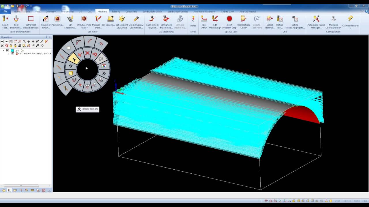 Alphacam - Z Contour Roughing on Extruded Surface