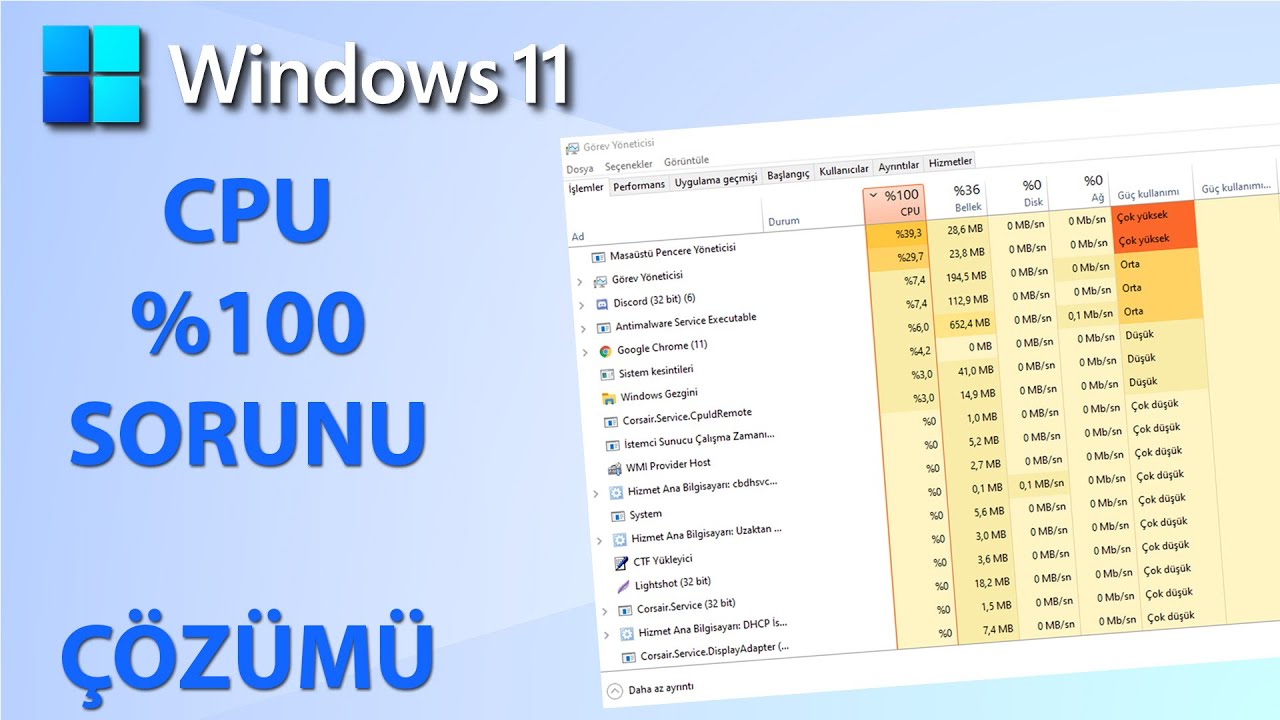 Windows 11 CPU 100 Çalışma Sorunu Çözümü | İşlemci Kullanımı Azaltma