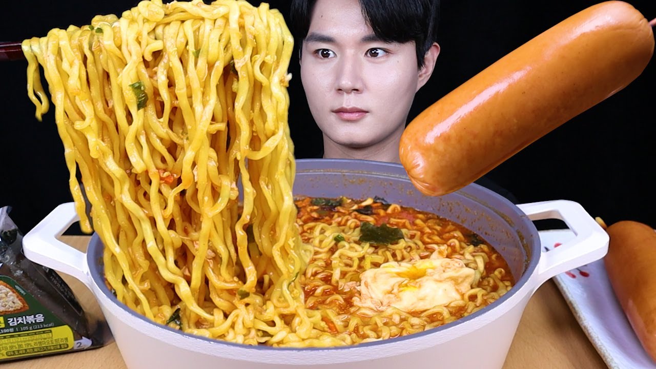 마라탕 라면 김밥 소시지 먹방ASMR MUKBANG SPICY FIRE NOODLES & KIMBAP & SAUSAGE ラーメン キンバプ ソーセージ eating sounds