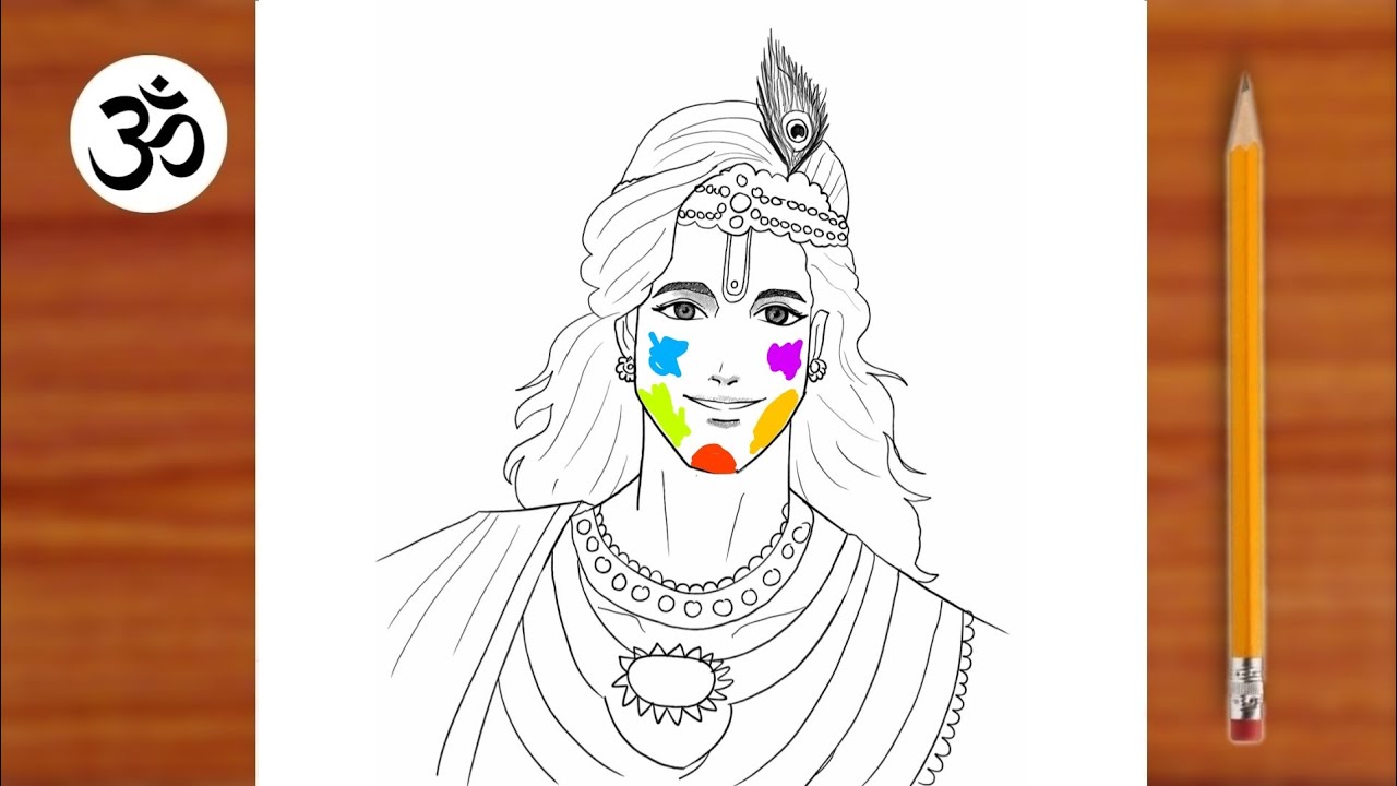 Holi Special Krishna Ji Drawing || Easy Krishna Drawing || Chitra 