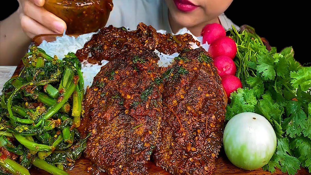 MUKBANG SEAFOOD||FRIED FISH TOMATO FISH PASTE CURRY & SPICY MUSTARD LEAF CURRY  * MUKBANG SOUNDS *
