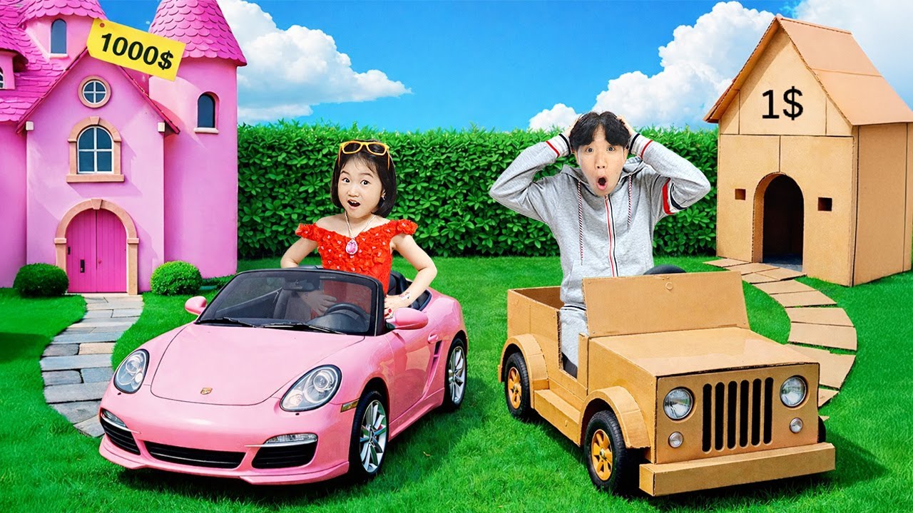孩子們假裝玩玩具車。