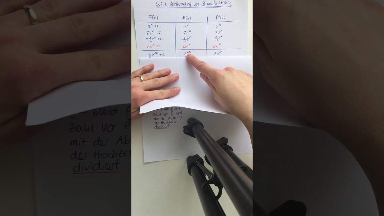 BKFH-Tafelaufschrieb zu 5.2.3 Bestimmung von Stammfunktionen ( Exponentialfunktionen)