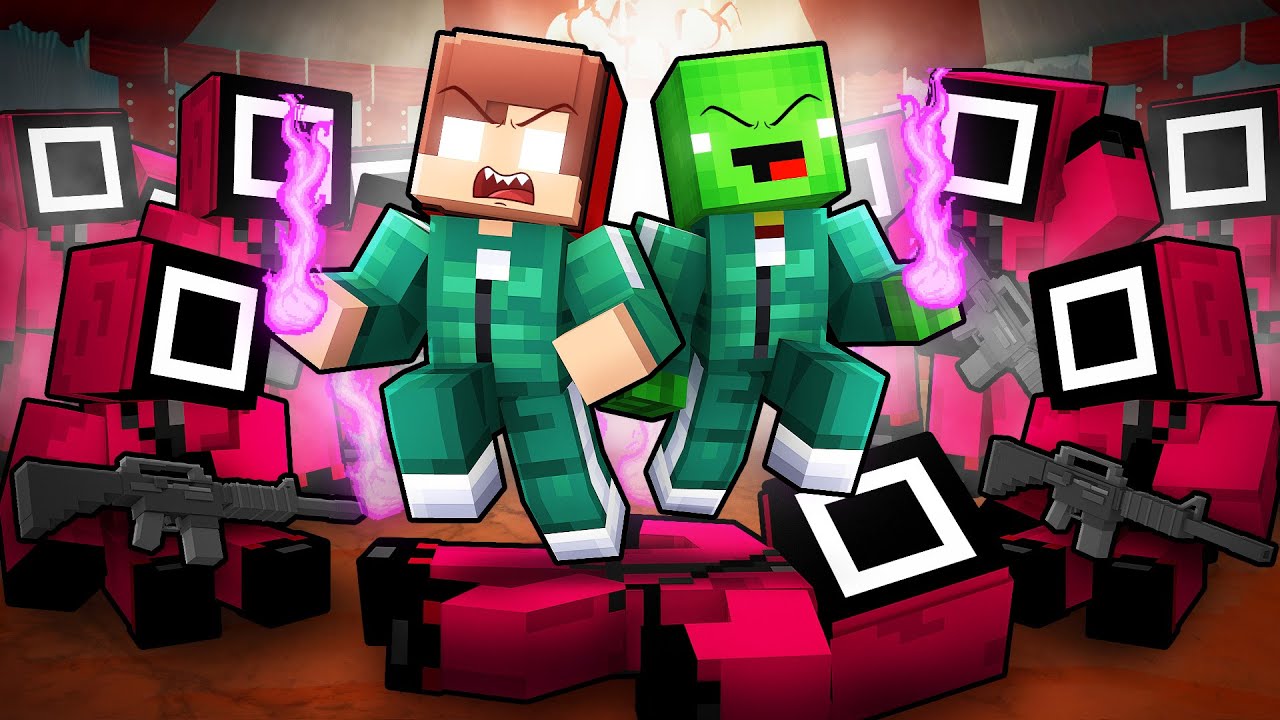 Dark JJ and Mikey Players vs SQUID GAME - Maizen Minecraft Animation