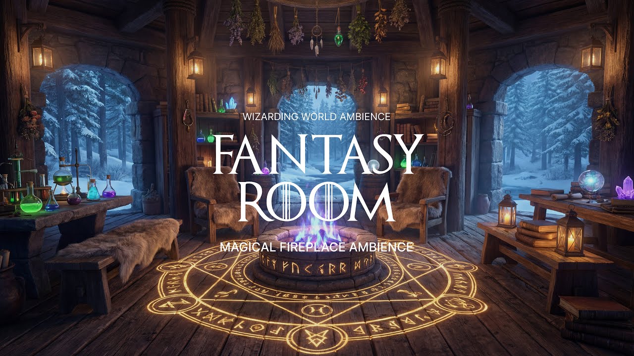 Magical Fireplace Ambience | Cozy Fantasy Room | Fire Sounds Only (No Music)