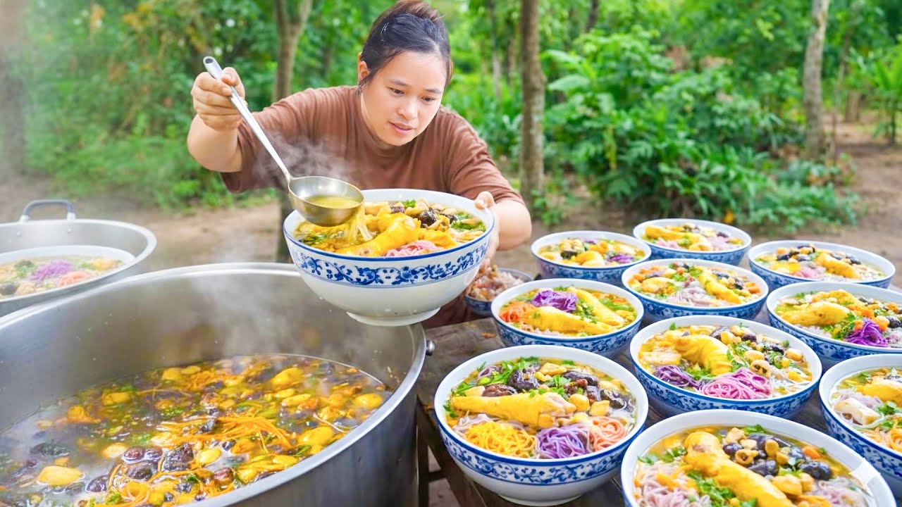 How to Make Rainbow Colorful Vermicelli from Natural Leaves - Cooking Chicken Vermicelli