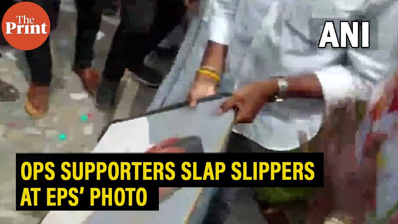 OPS supporters slap slippers at EPS&rsquo; photo, protesting against AIADMK General Council Meet