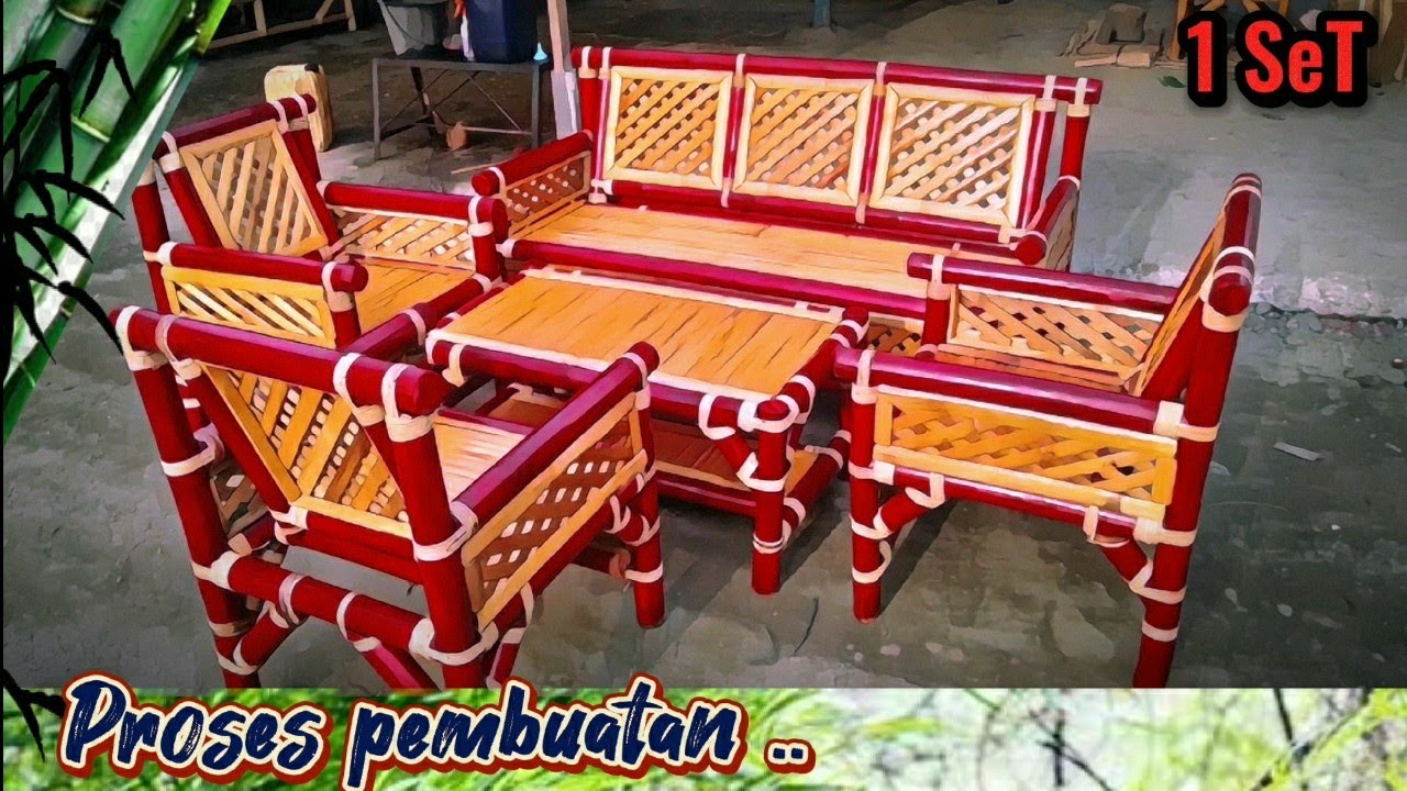 1 set kursi bambu mode maroon..