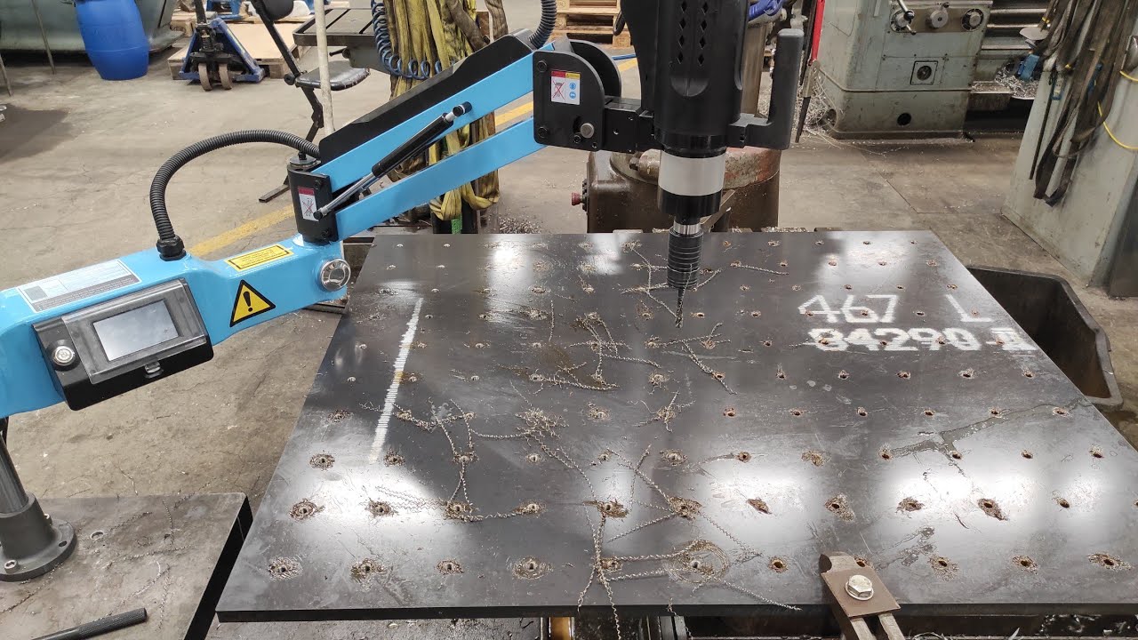 Drilling and tapping holes in new tapping machine table top ☺️💪