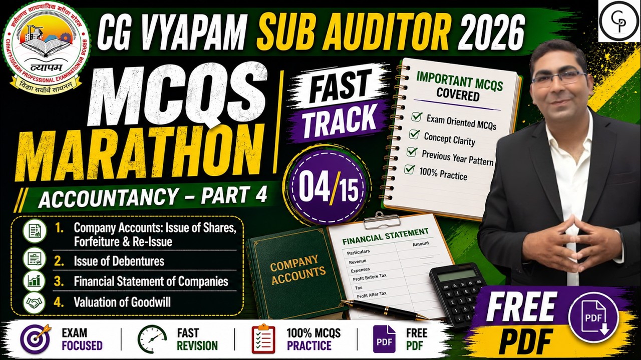 CG Vyapam Sub Auditor 2026 | Accountancy MCQ Marathon Part-4 | Company Account, Debenture & Goodwill
