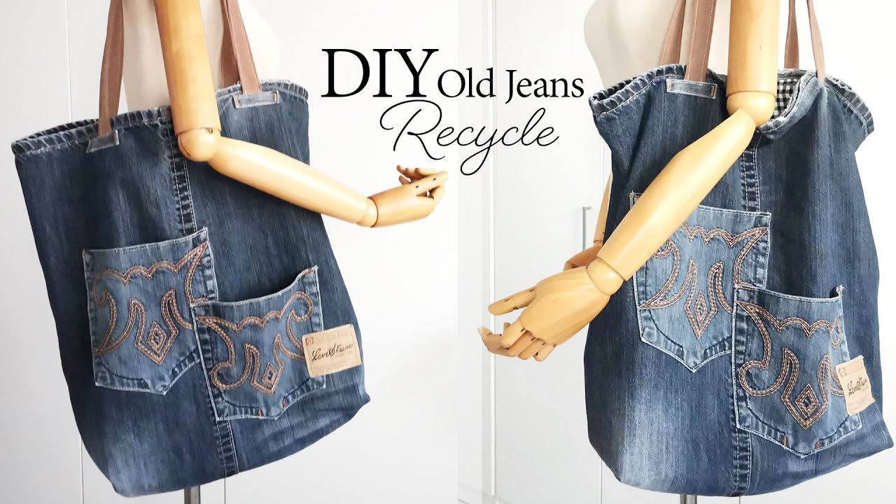 DIY Old Jeans Recycle Tote Bag | Tutorial (173)