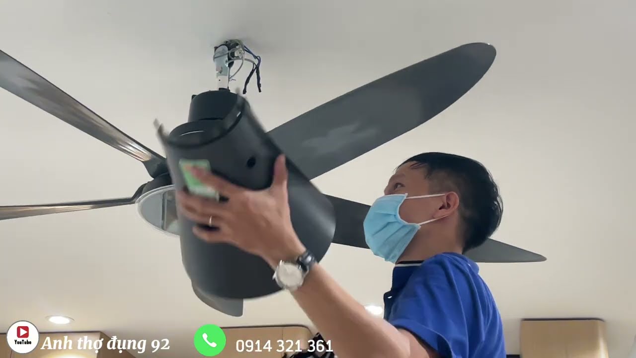 Cách lắp quạt trần Mitsubishi 5 cánh C56-RA5 CY-GY cho trần có móc sắt