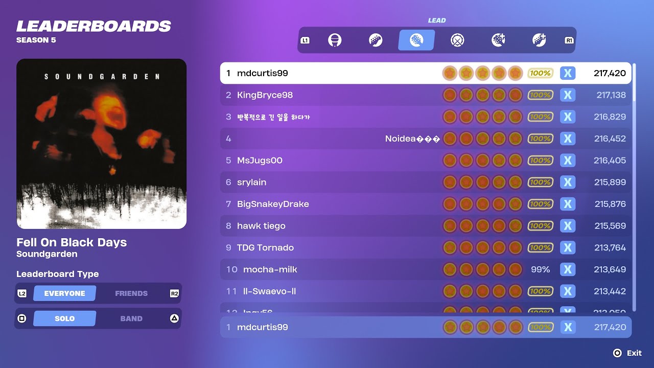 [Fortnite Festival S5] Fell On Black Days Expert Lead 100% FC 1st Place All Perfects