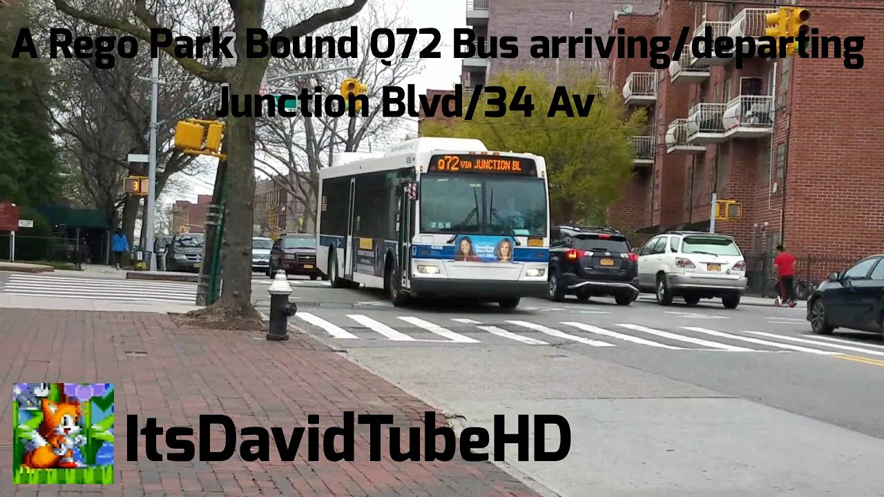 A Rego Park-63rd Drive Bound Q72 Bus arriving/departing Junction Blvd/34 Ave