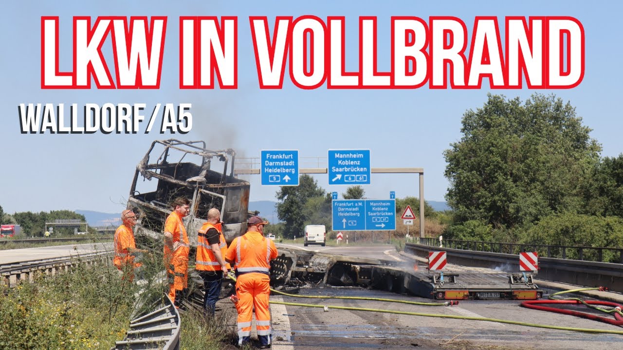 Großeinsatz bei Walldorf: LKW brennt – Autobahnen gesperrt!