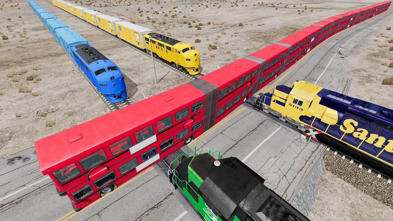 Long Articulated Bus Accident on Rail #98 - Beamng.Drive | Dancing Cars