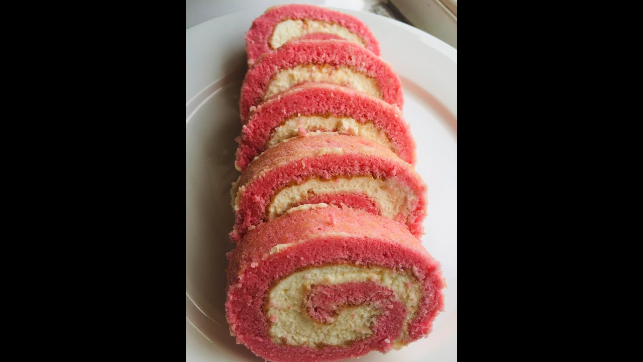 Strawberry Swiss Roll | Strawberry Cake Roll | Roll Cake recipe in Tamil