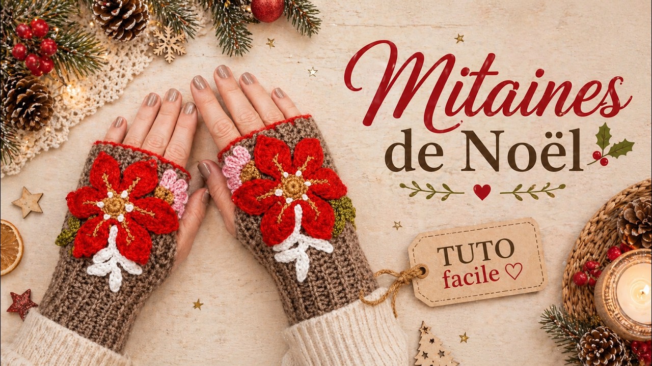🎄MITAINES DE NOEL AU CROCHET FLEURS IDÉE DE CADEAUX🎁