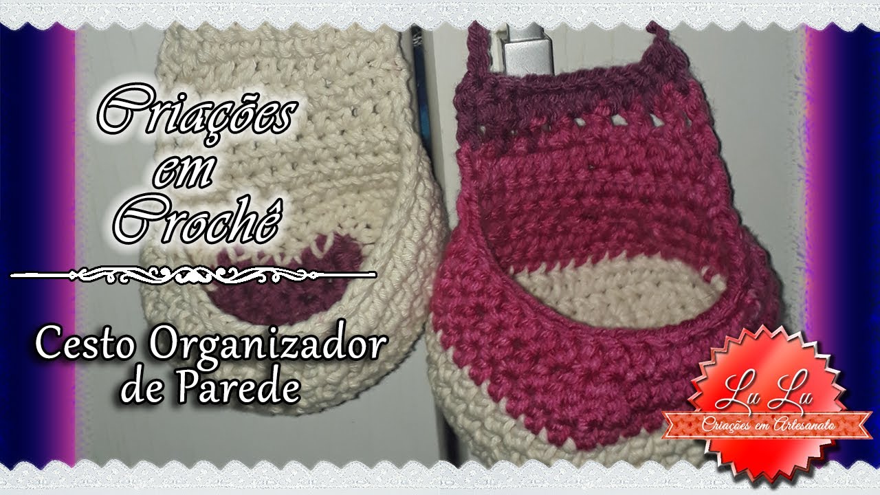🧶Criações em Crochê Cesto organizador de parede semicircular