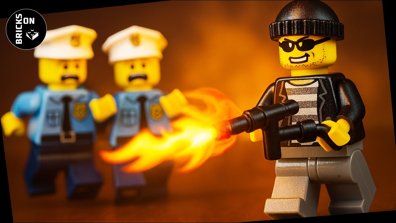 Ограбление банка с огнеметом Lego. Безумное ограбление банкомата. Ограбление идёт не по плану. По...