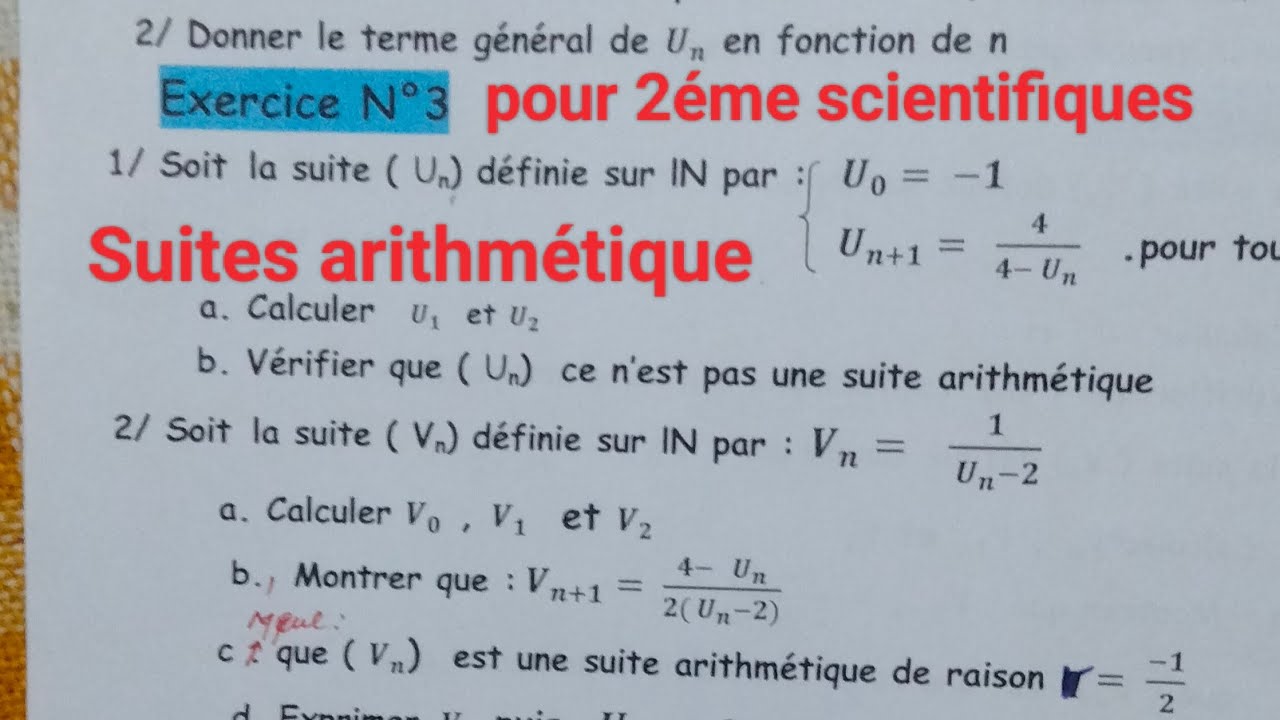 pour 2ème sciences et informatiques Correction d'exercice N3 Suites rèelles
