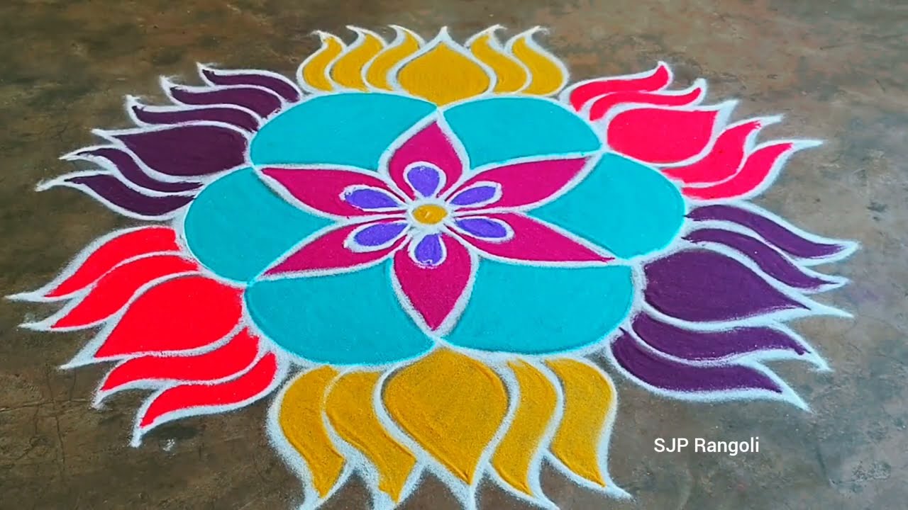 Thai madham special rangoli 🌺 flowers design colour kolam 🌺 Easy muggulu